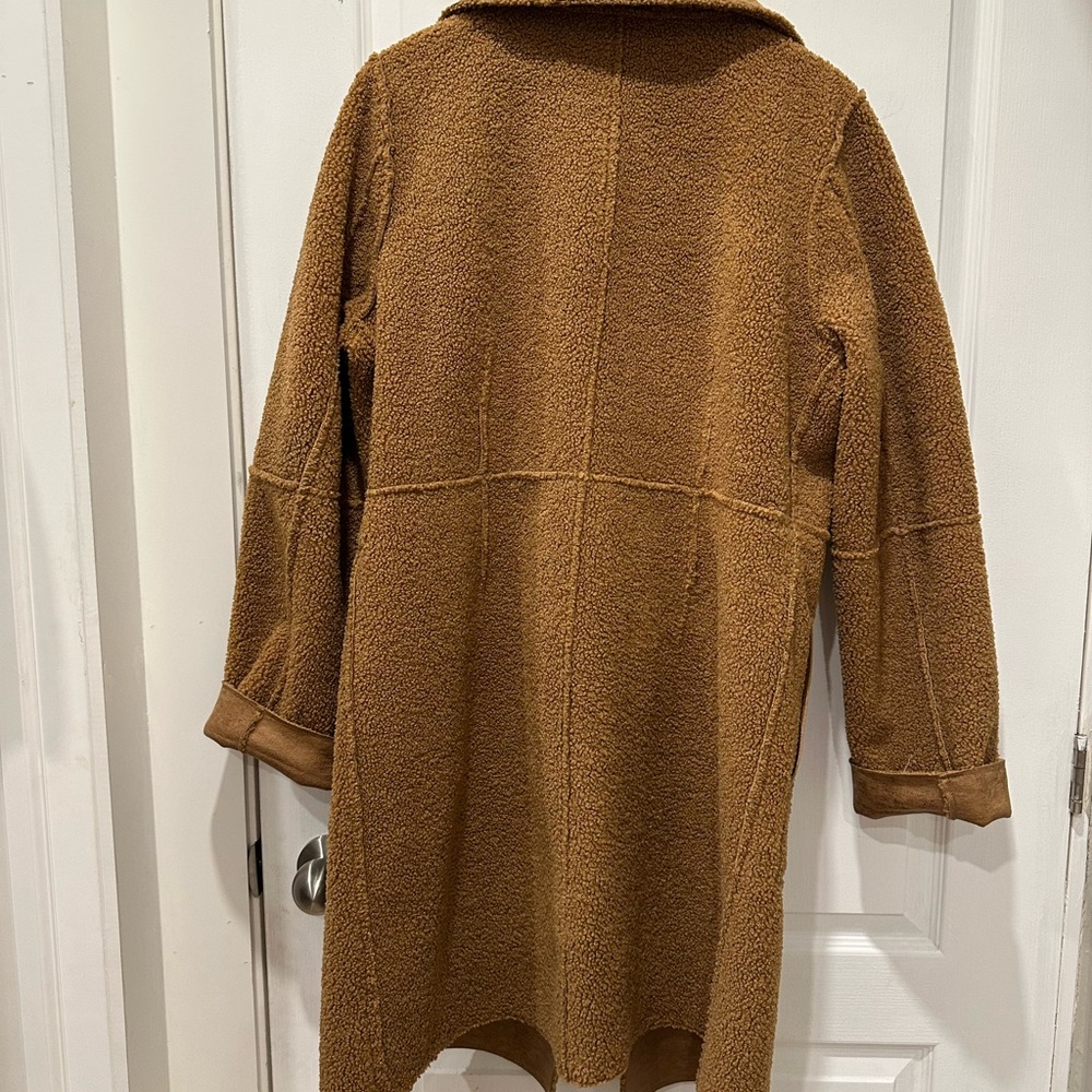 Nikki Jones reversible faux suede/shearling long moto style coat - Picture 4 of 14
